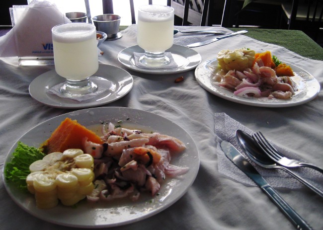 A typical Peruvian dish Ceviche and Pisco Sours