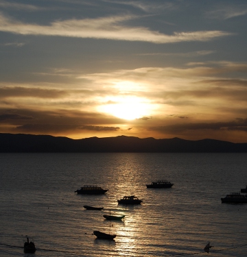 Sunset over Lake Titicaca from our balcony Sunset over Lake Titicaca from our balcony in Copacabana