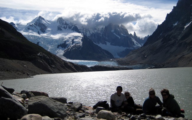 Us in front of Lago and Glacier Torre, El Chalten, Patagonia, Argentina Us in front of Lago and Glacier Torre, El Chalten, Patagonia, Argentina