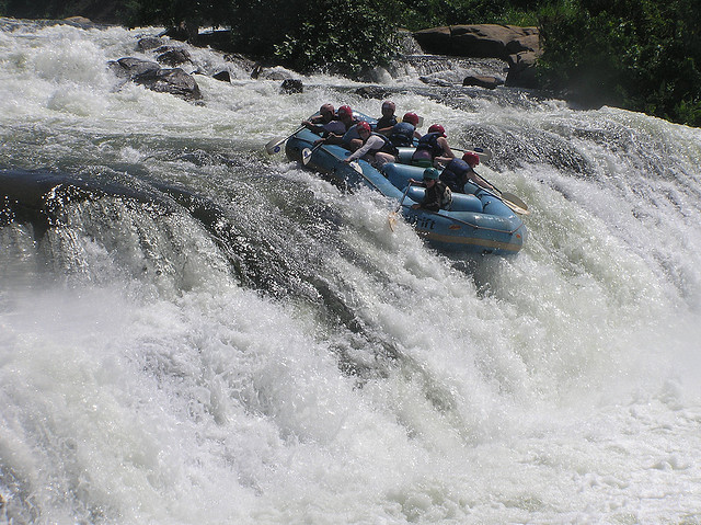 Overtime rapid while rafting the Nile in Africa
