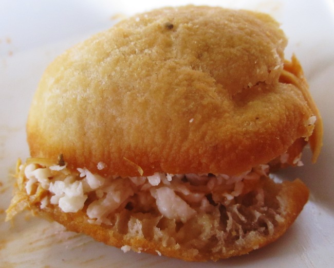 Chicken and cheese filled arepa at Crispy y Relleno in Pinones, Puerto Rico Chicken and cheese filled arepa at Crispy y Relleno in Pinones, Puerto Rico