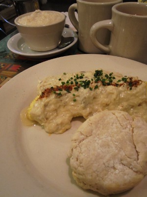 Crab meat omelette from Surrey's Juice Bar and Cafe in New Orleans, Louisiana Crab meat omelette from Surrey's Juice Bar and Cafe in New Orleans, Louisiana