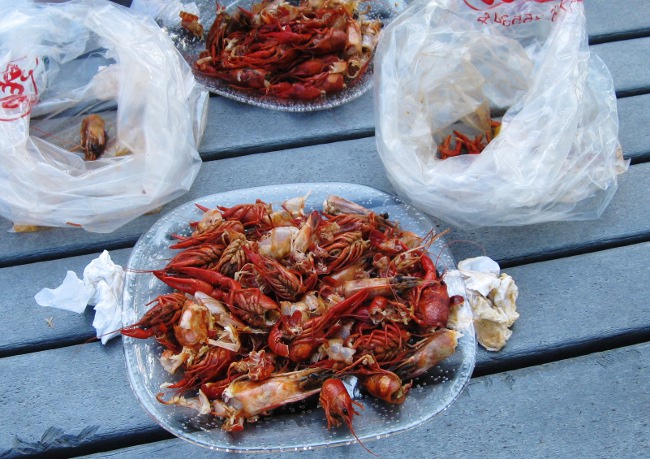 Devoured crawfish and shrimp in New Orleans Devoured crawfish and shrimp in New Orleans