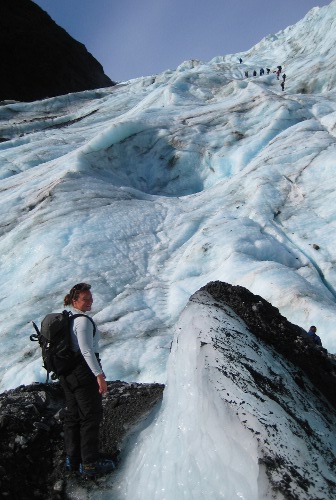 Megan getting ready to ascend Franz Josef Glacier in New Zealand Megan getting ready to ascend Franz Josef Glacier in New Zealand