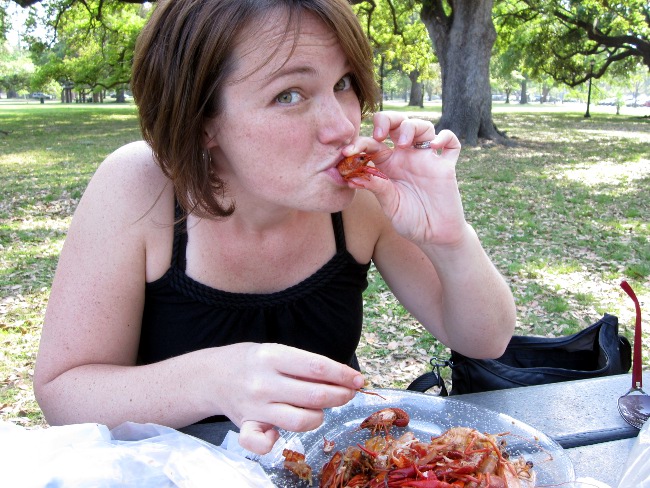 Megan sucking the head of a crawfish in Audubon Park, New Orleans Megan sucking the head of a crawfish in Audubon Park, New Orleans