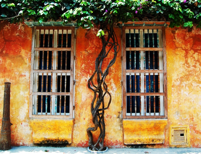 Windows in the historic center of Cartagena, Colombia